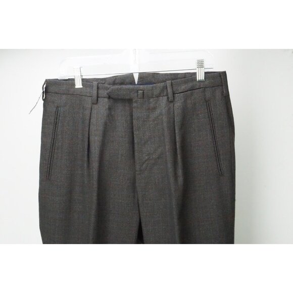Incotex Brown Blue Plaid 100% Wool Mens Dress Pants Trousers Sz 48 EU NEW